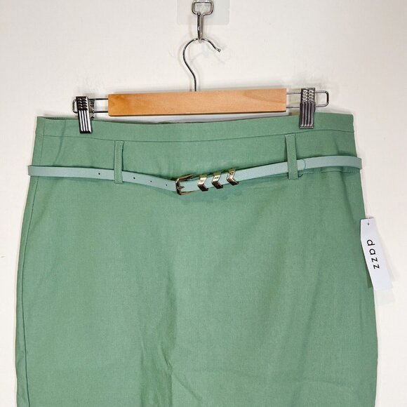 DAZZ Pencil Skirt Size‎ 1X Womens Green Stretchy Belted style D14487 - Picture 3 of 8